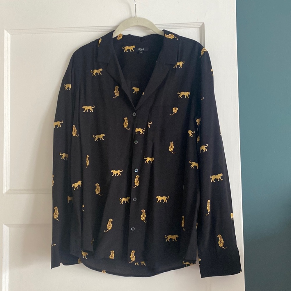 Rails button down rayon viscose shirt with Tiger print